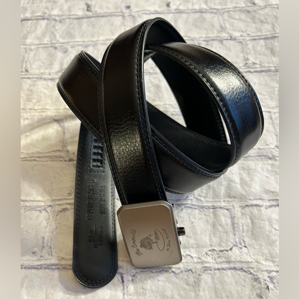 THE EMERALD BLACK LEATHER MENS GOLF BELT ST.JOHNS,MICHIGAN JOSEPH ELLIOTT GOLF